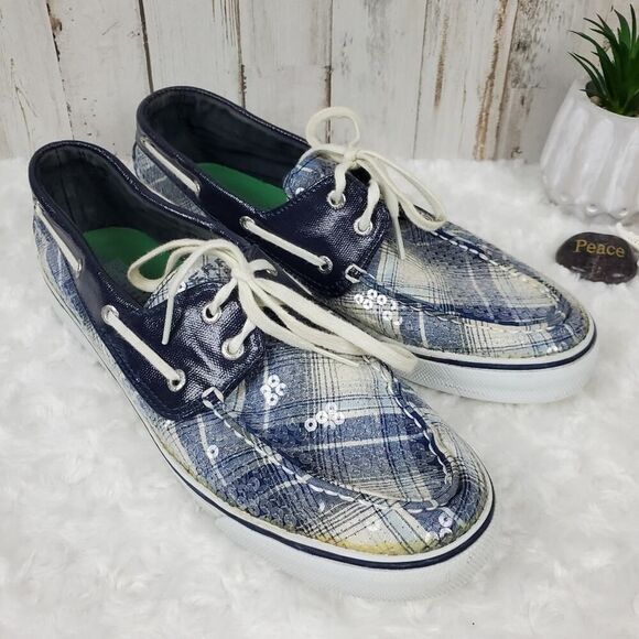 Sperry Topsider Shoes Sequin Blue Size 9.5 - Picture 1 of 11